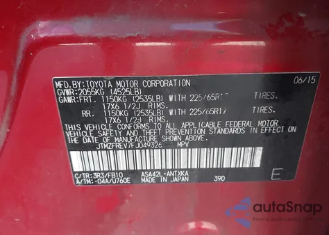 2015 Toyota Rav4 Le z USA, uszkodzony, nr VIN JTMZFREV7FJ049326